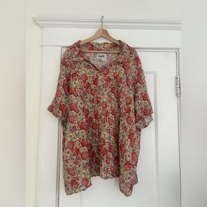 FLAX Floral Button Down Top, Plus Size 2G (2X)